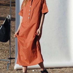 Wellington Factory Poppy Red Coral Maxi Dress deiji cotton poplin australian